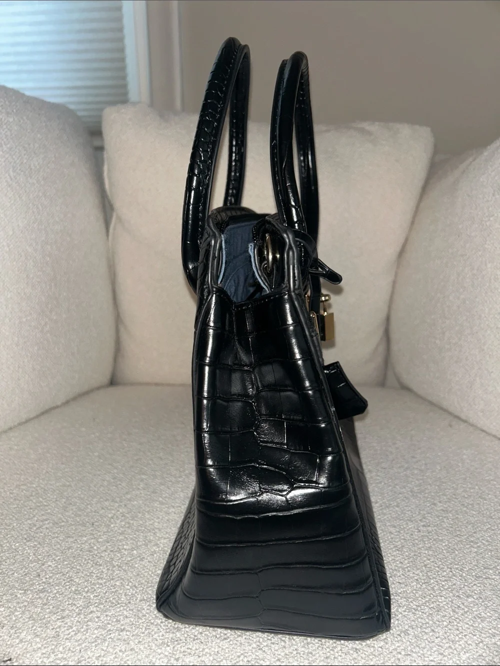 Classic Black Croc-Embossed Satchel Bag
